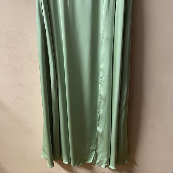 Azazie Dusty Sage A-Line Satin Maxi Dress NWT Size A16 - Picture 4 of 12